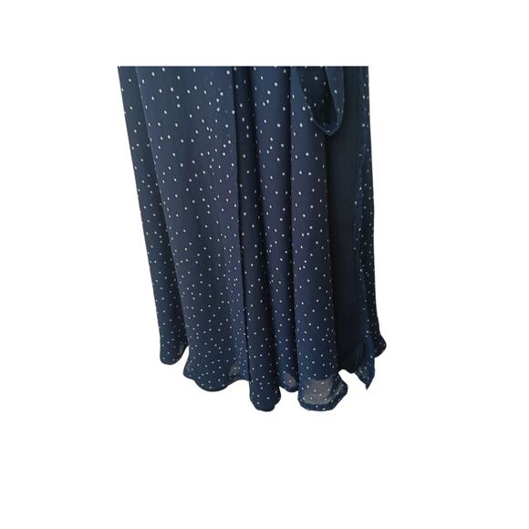 Parien House Navy Blue White Polka Dot Wrap Maxi Dress Short Sleeve Size S Small - Picture 6 of 9